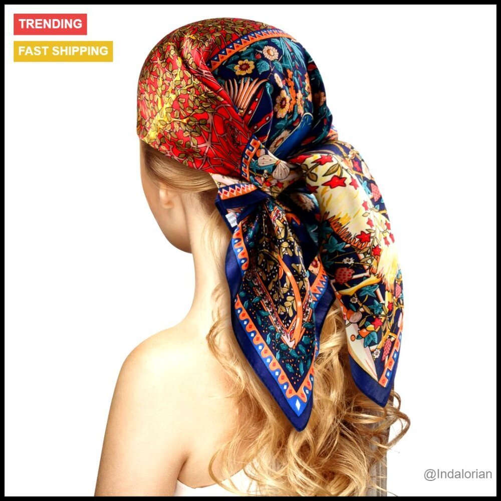 Silk Head Scarf Square Turban Elegant Chic Night Sleeping Multi-Way Wear
